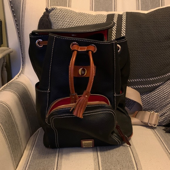 Dooney & Bourke Black and Tan Leather Backpack - Picture 1 of 11